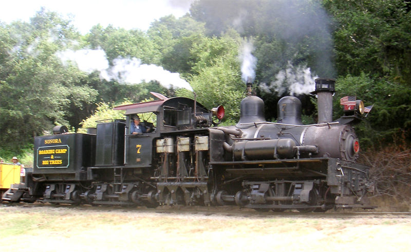 Close-up of Shay logging locomotive in Vernonia, Oregon.
